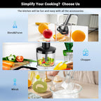 Immersion Blender RPM 16000±10% Scratch Resistant Hand Blender,15 Speed and Turbo Mode Hand Mixer, 3-in-1 Heavy Duty Copper Motor Stainless Steel Smart Stick with Egg Beaters and Chopper