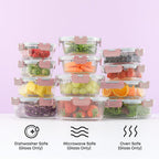 JoyJolt 24pc Borosilicate Glass Storage Containers with Lids | 12 Airtight/Freezer Safe Food Storage Containers for Pantry and Kitchen | Meal Prep Container for Lunch | Glass Tupperware Set