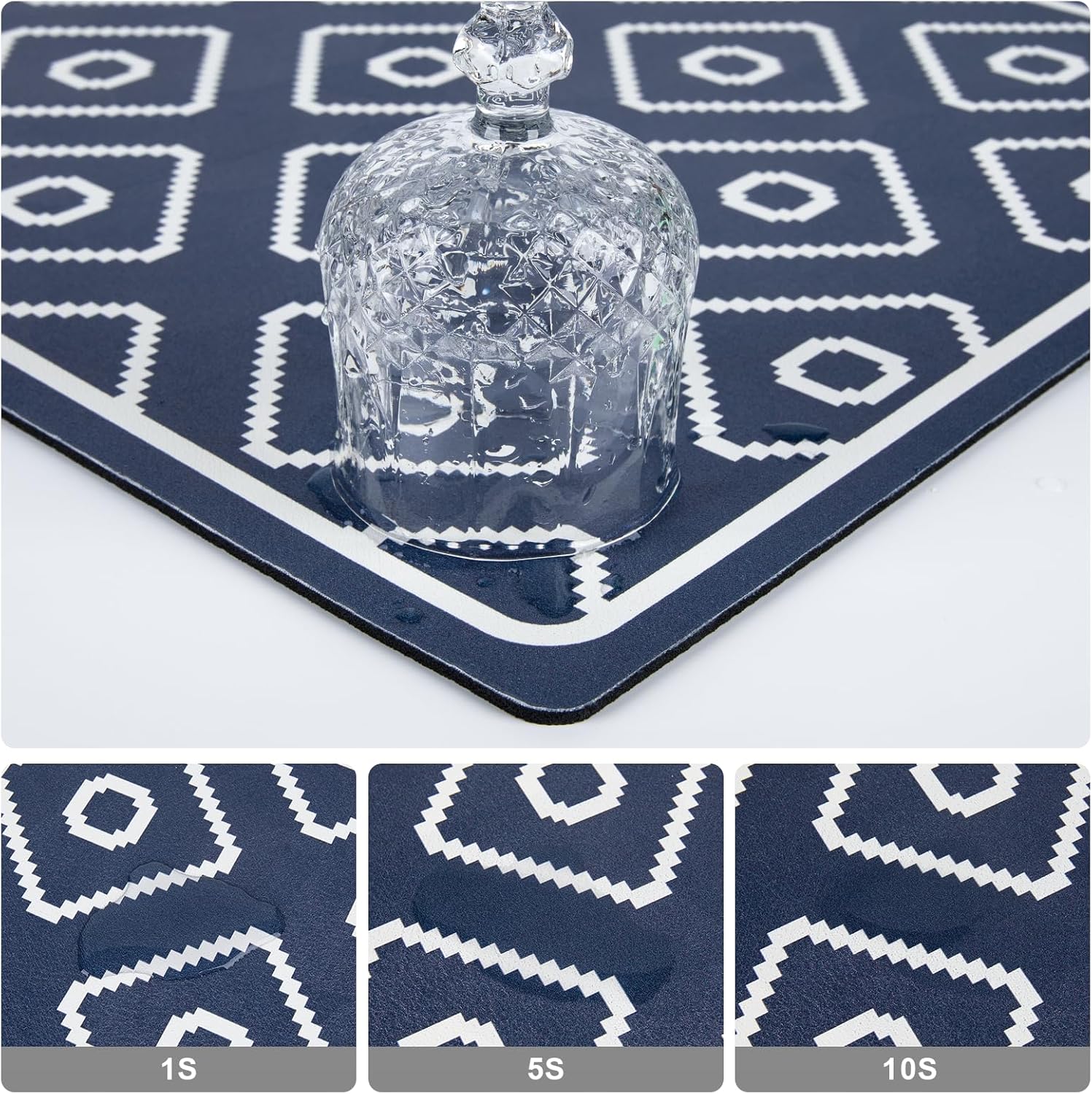 SUEH DESIGN Dish Drying Mat, Absorbent Coffee Mat 19.6 x 11.8 in Quick Dry Kitchen Drying Dish Drain Mat for Kitchen Counter Coffee Bar, Dark Blue