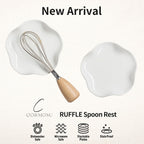Spoon Rest for Stove Top, 5.2" Ceramic Spoon Holder for Kitchen Countertop, Coffee Spoon Rest, Large Cooking Spatula Holder for Spoons, Ladles or Tongs, Housewarming, Christmas Gifts, White