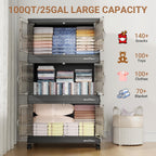 300Qt Stackable Storage Bins with Lid, Extra Large Closet Organizer Collapsible Drawer Boxes with Wheels, Folding Plastic Cabinet Containers for Home Kitchen Room Organization, 3Pack Black