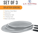 U.S. Kitchen Supply 3-Piece Stainless Steel Splatter Guard Set (13", 11.5", 9.5") Fine Mesh Cover, Grease & Oil, Splatter Screen for Frying Pan, Cooking Pots, with Resting Feet & Comfort Grip Handles
