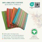 DG Collections Salsa Stripe Kitchen Dish Towels, 100% Cotton, Highly Absorbent, Multi Purpose Waffle Tea Towels for Cooking, Drying & Cleaning, 16x28 Inches, Pack of 12