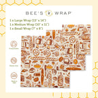 Bee's Wrap Beeswax Wraps for Food - Bakery Lane 3 Pack (S, M, L) Made in USA Reusable & Organic Food Wraps, Sandwich Wrap & Bowl Covers - Eco-Friendly Alternative to Aluminum Foil & Plastic Wrap