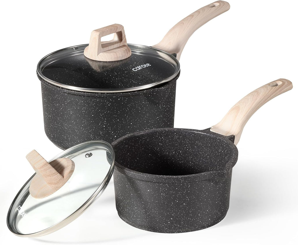 CAROTE 1.5Qt & 3.0Qt Sauce Pan Set with Lid Nonstick Saucepan 4 Pcs Non Stick Sauce Pots Cooking Pot with Pour Spout, Easy to Clean, Small Kitchen Pots Induction Pot, PFOA FREE (Class Granite)