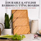 Chorus Bamboo Cutting Board Set with Juice Groove (Set of 3) - Luxury Organic Wood Chopping Board for Kitchen, Wooden Cutting Board for Meat (Butcher Block), Vegetables, Cheese