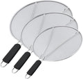 13'', 11.5'', 9.8'' Stainless Steel Grease Splatter Guard for Frying Pan with Comfortable Grip Handle, Ultra Fine Mesh Prevents Oil Splatters and Messes, Heavy Duty Splatter Screen