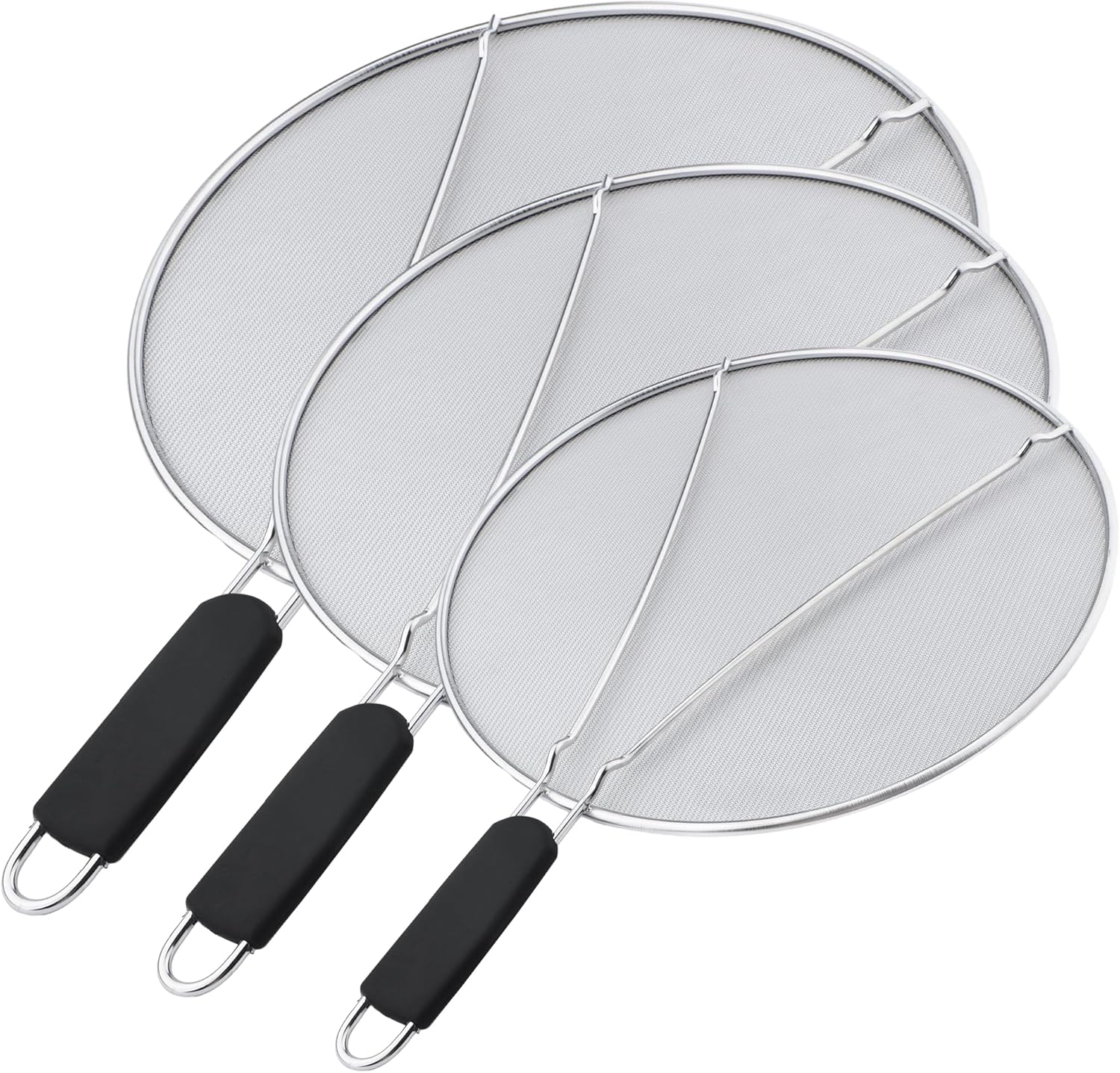 13'', 11.5'', 9.8'' Stainless Steel Grease Splatter Guard for Frying Pan with Comfortable Grip Handle, Ultra Fine Mesh Prevents Oil Splatters and Messes, Heavy Duty Splatter Screen