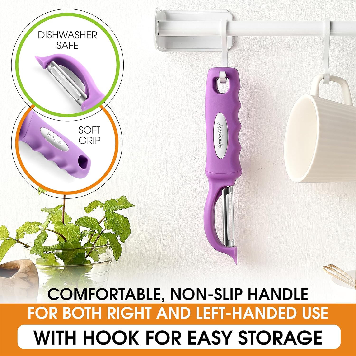 Spring Chef Premium Swivel Vegetable Peeler, Comfortable Handle and Ultra Sharp Stainless Steel Blades - Perfect Kitchen Peeler For Veggie, Fruit, Potato, Carrot, Apple - Orchid
