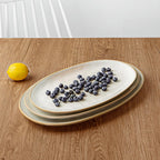 famiware Serving Platter, Oval 15.59/14.3/12.9 inch Serving Dishes for Entertaining, Serving Bowls, Microwave Safe, Stonware Serving Trays for Party, Turkey, Cheese, Ocean Series, Cappuccino White
