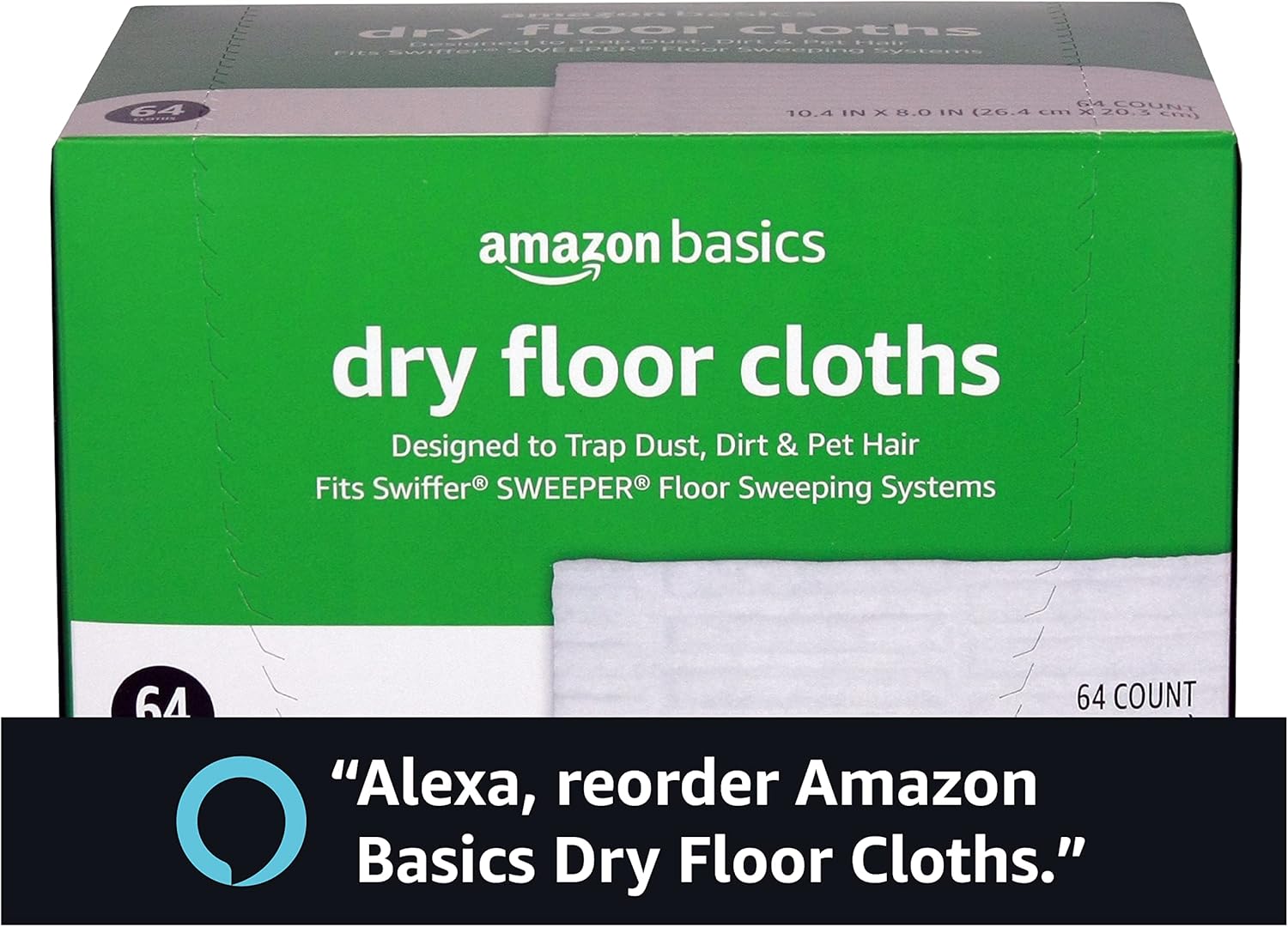 Amazon Basics Dry Floor Cloths to Clean Dust, Dirt, Pet Hair, 64 Count, Pack of 2