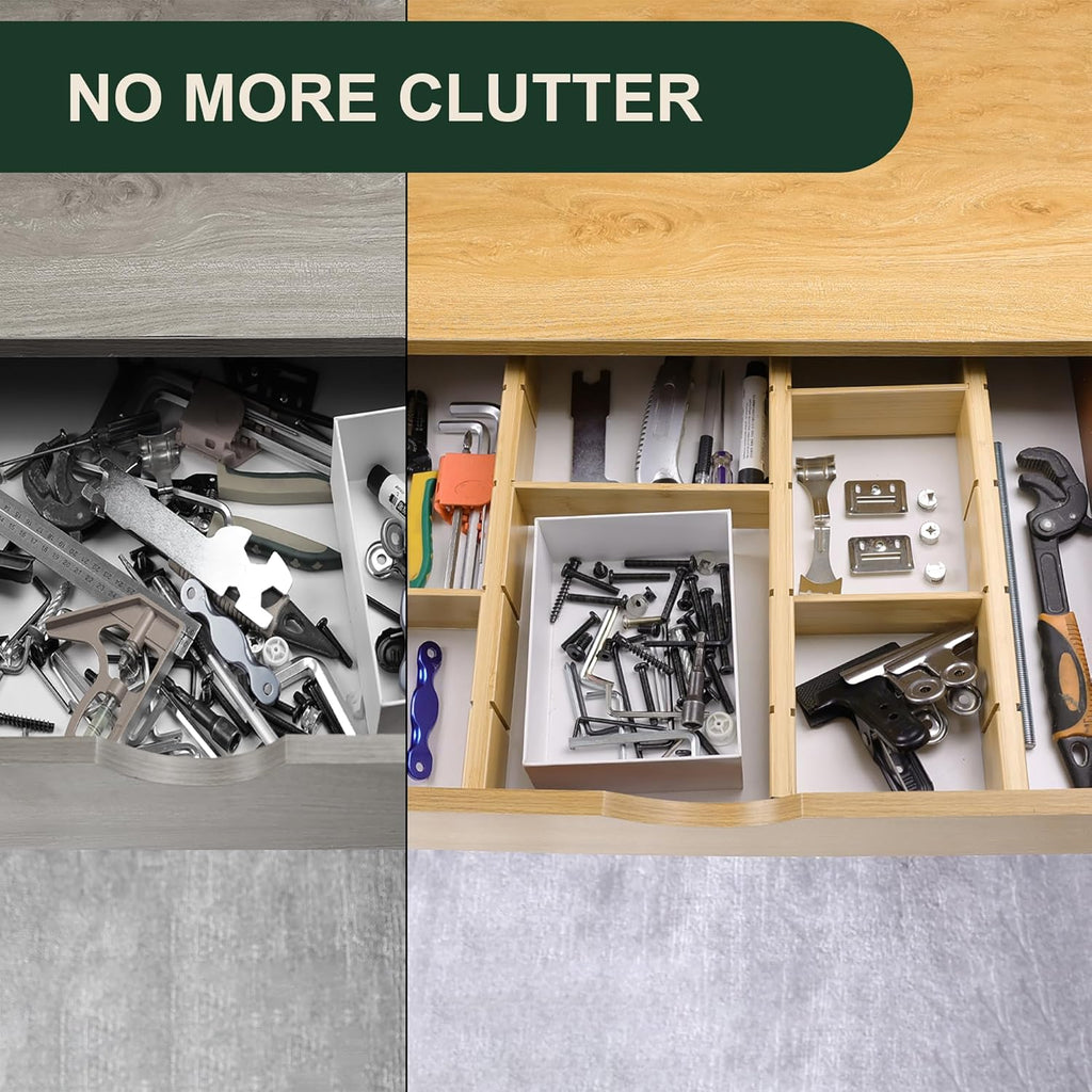 Utoplike 4 PCS Bamboo Kitchen Drawer Dividers with Inserts(Fits 15"-17.7" Drawer Inner Size), Adjustable Drawer Organizers for Socks, Spring Loaded, for Bedroom, Dresser, Bathroom