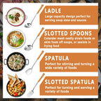Pleafind 4-Pcs Cooking Utensils Set, Stainless Steel Kitchen Utensils with Wooden Hanlde, Kitchen Essentials Set Include Wok Ladle, Slotted Spoon, Wok Spatula and Slotted Spatula, Dishwasher Safe