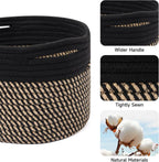 Small Basket for Organizing | Cube Shelf Closet Storage Baskets | 9.7×9.7×7.1” | Woven Rope Gift Basket | Nursery | Round 3 Packs Black Brown