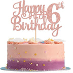 1 PCS Happy 6th Birthday Cake Topper - Glitter Cheers to 6 Years - Fabulous Cake Decoration for 6th Birthday Theme Party - Rose Gold