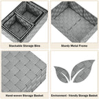 Woven Storage Baskets, Storage Bins, Cube Basket Container Baskets Storage Boxes Organizers for Clothes /Shelves/ Closet, Set of 6 (Grey)