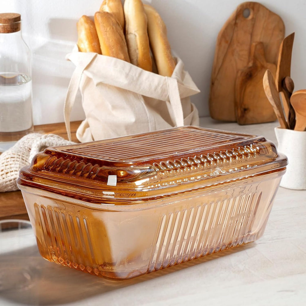 Wide Glass Butter Dish with Lid with Large capacity for Countertop Clear Crystal Butter Container with Cover for Counter Butter Keeper Tray Holder for Refrigerator