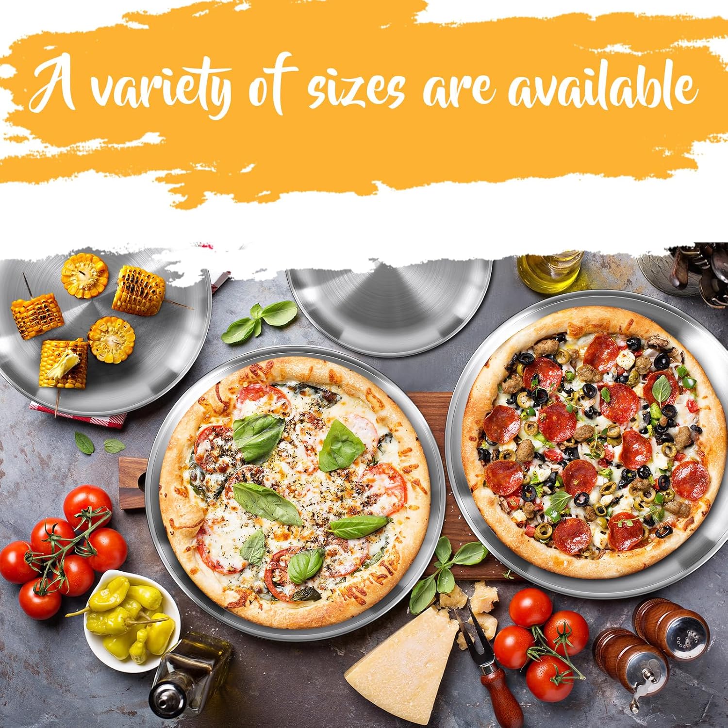 Thenshop 8 Pieces Pizza Pans Bulk Stainless Steel Sets Round Bakeware Pizza Trays for Oven Kitchen Baking Home Restaurant Safe Sturdy Reusable Easy Clean(8 Inch 9 Inch 10 Inch 12 Inch,Silver)