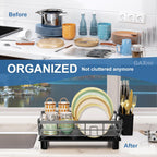 GAXmi Dish Drying Rack Over The Sink Drainer with Drainboard Utensil Holder, 1-Tier Black