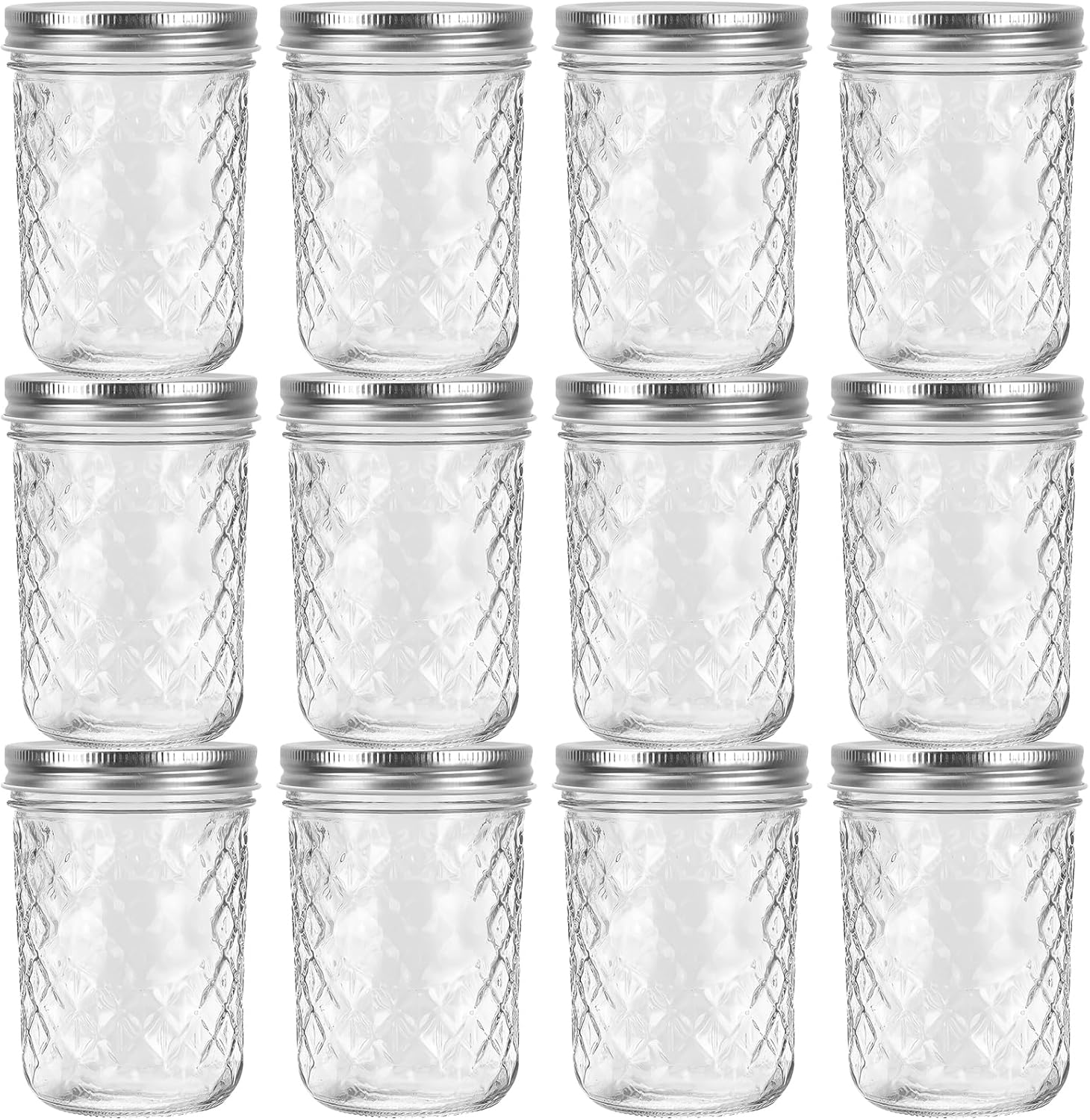 Eathtek 16oz Wide Mouth Glass Mason Jars 12 Pack, 480 ml Glass Canning Jars with Airtight Lids, Ideal for Salad, Meal Prep, Perserving,Pickling, Jam, Honey With Lids