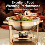 Chafing Dishes for Buffet, 4 Pack 5QT Round Stainless Steel Chafing Dish Set for Home Parties, Christmas Gatherings, Catering Events Complete Buffet Warmer Set (Rose Gold 4)