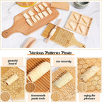 Tioncy 7 Pcs Gnocchi Pasta Making Tool, Wood Gnocchi Board with Ravioli Stamp and Rolling Pin Set Homemade Kitchen Gift for Baking Lovers(Dumpling Style)