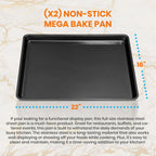 NutriChef 2-Piece XL Mega Cookie Sheet Baking Pans Set - 22" x 16" Extra Large Nonstick Carbon Steel Oven Baking Tray Pans, Stackable Bakeware, Black - NCLGBP16