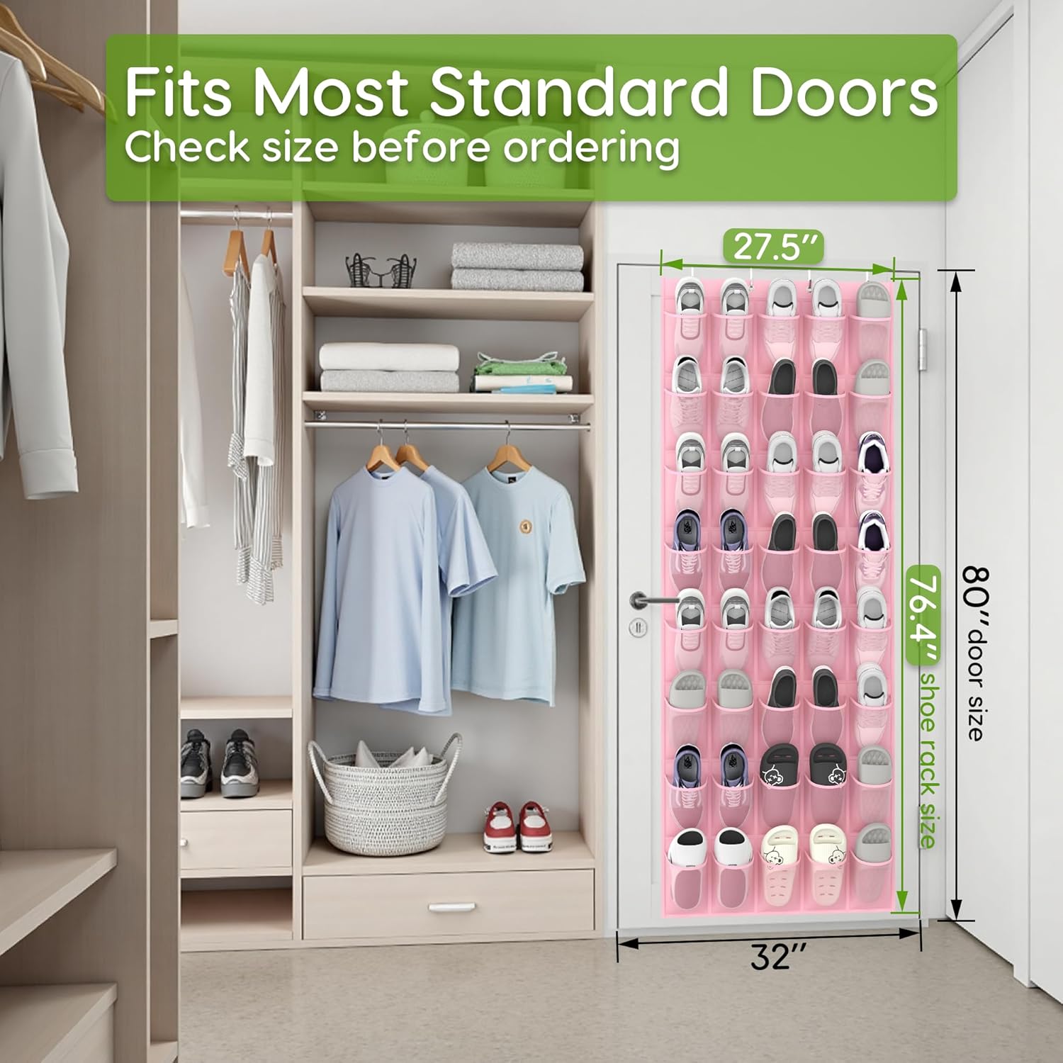 Unjumbly Over the Door Shoe Organizer with 40 Large Breathable Mesh Pockets, Space Saving Shoe Holder, Hanging Shoe Rack for Entryway Bedroom Closet Storage (Pink, 40 Pockets)