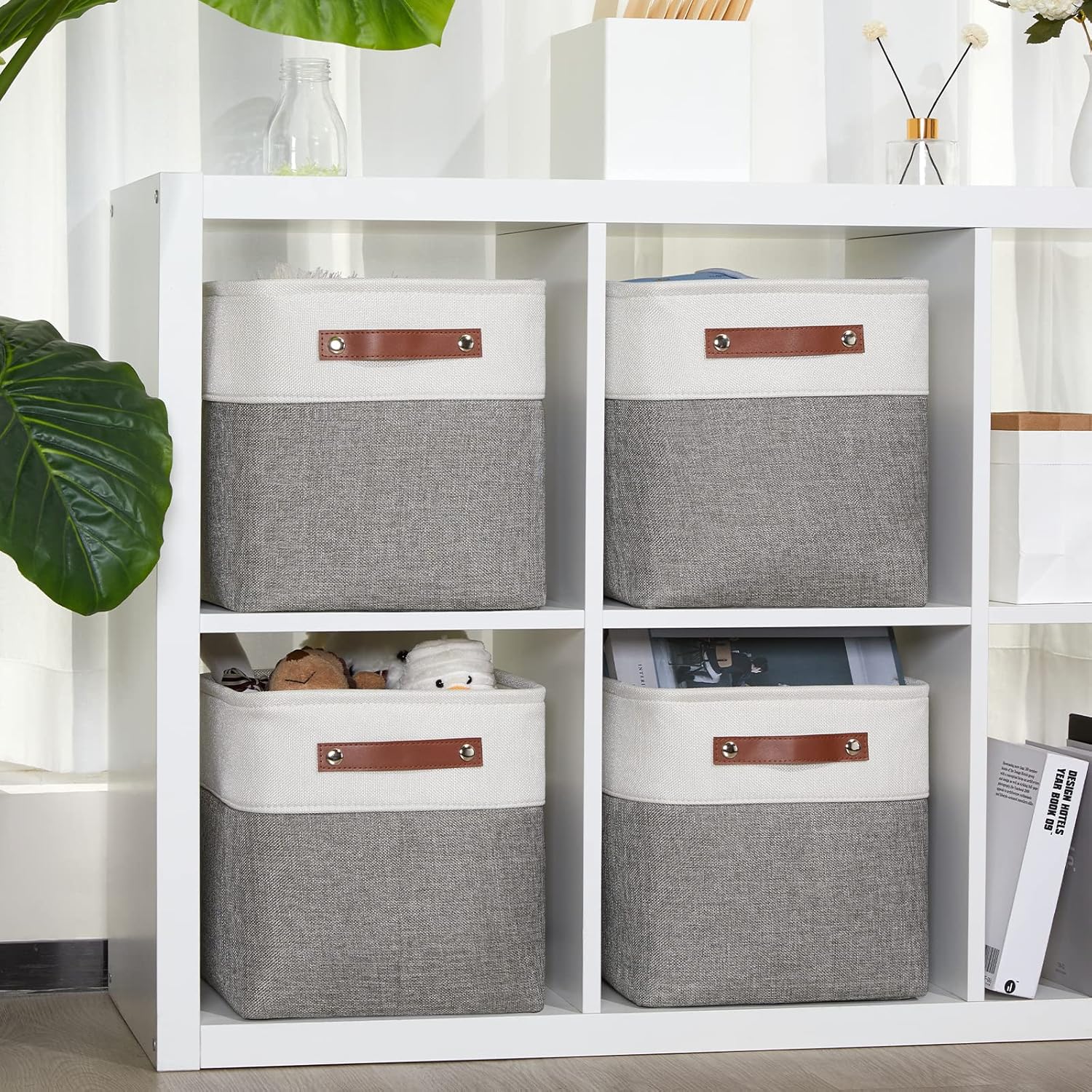 DULLEMELO 11 Inch Cube Storage Bins Fabric Storage Cubes 4 Pack Foldable Cube Storage Baskets for Cube Organizer, Cube Storage Organizer Bins for Home Office Organizer Closet, Shelves, Toy, Nursery