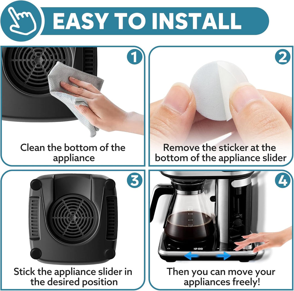 Appliance Sliders for Kitchen Black 24 PCS Self-Adhesive Small Kitchen Appliance Slider Hacks Easy to MovIing & Space Saving Must Have Gadgets Mixer Accessories for countertop