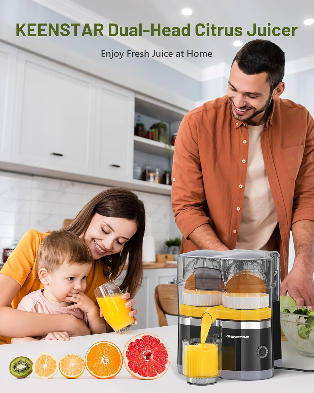 Electric Citrus Juicer, Dual-Head Orange Juicer Squeezer with Power Cord, Portable Juicer with Cleaning Brush for Lemon, Grapefruit, High Juice Yield, One Touch Operation, Easy to Clean