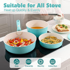 SENSARTE 17 Piece Ceramic Pots and Pans Set, Nonstick Detachable Handle Cookware, Induction Kitchen Cookware Set with Removable Handle, Dishwasher ＆ Oven Safe (Turquoise)