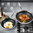 12 inch Tri-Ply Stainless Steel Frying Pan With Lid Large Nonstick Honeycomb Coatings Skillet for Eggs & Omelettes Non Toxic Healthy Omelette Pan Compatible W/All Cooktops