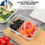KOMUEE 10 Packs 30oz Glass Meal Prep Containers 2 Compartments,Glass Food Storage Containers with Lids,Airtight Lunch Bento Boxes,Microwave,Oven,Freezer and Dishwasher Safe