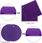 Joyhalo Trivets for Hot Dishes - Hot Pads for Kitchen, Silicone Pot Holders for Hot Pots and Pans, Silicone Mats for Kitchen Countertops, Table, Flexible Easy to Wash and Dry, Purple