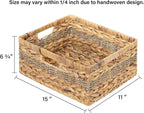 StorageWorks Large Rectangular Wicker Basket, Water Hyacinth and Seagrass Storage Basket with Built-in Handles, 1 Pack