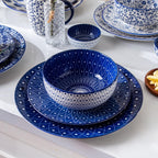 Ceramic Soup Bowls Set - 23 Oz Deep Cereal Bowl for kitchen - 6 Inch Porcelain Salad Bowl for Pasta, Dessert, Ramen - Microwave Dishwasher Safe - Set of 6 - Vintage Blue