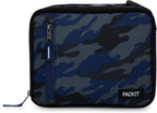 PackIt Freezable Classic Lunch Box, Sporty Camo Charcoal Navy, Built with EcoFreeze Technology, Collapsible, Reusable, Zip Closure With Zip Front Pocket and Buckle Handle, Desgined for Lunches