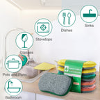 Multipurpose Sponges Kitchen,6 Pack Reusable Non-Scratch Scrub Sponge,Rough Scrubbers Side for Pots and Pans,Soft Microfiber Scrub Side for Washing Dishes