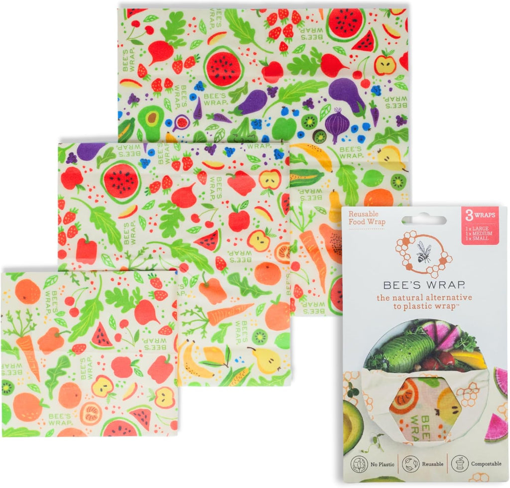 Bee's Wrap Beeswax Wraps for Food - Garden Party 3 Pack (S, M, L) Made in USA Reusable & Organic Food Wraps, Sandwich Wrap & Bowl Covers - Eco-Friendly Alternative to Aluminum Foil & Plastic Wrap