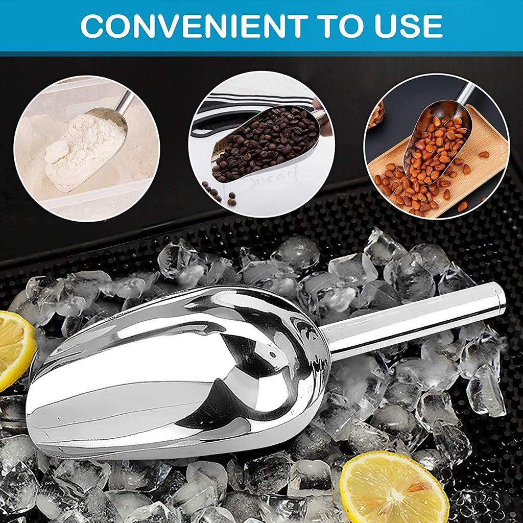 Ice Scoop,Ice Scooper for Ice Maker,24OZ Stainless Steel Metal Food Scoop Kitchen Bar Party Wedding Heavy Duty,Scoops for Household Purposes,Silver (11in)