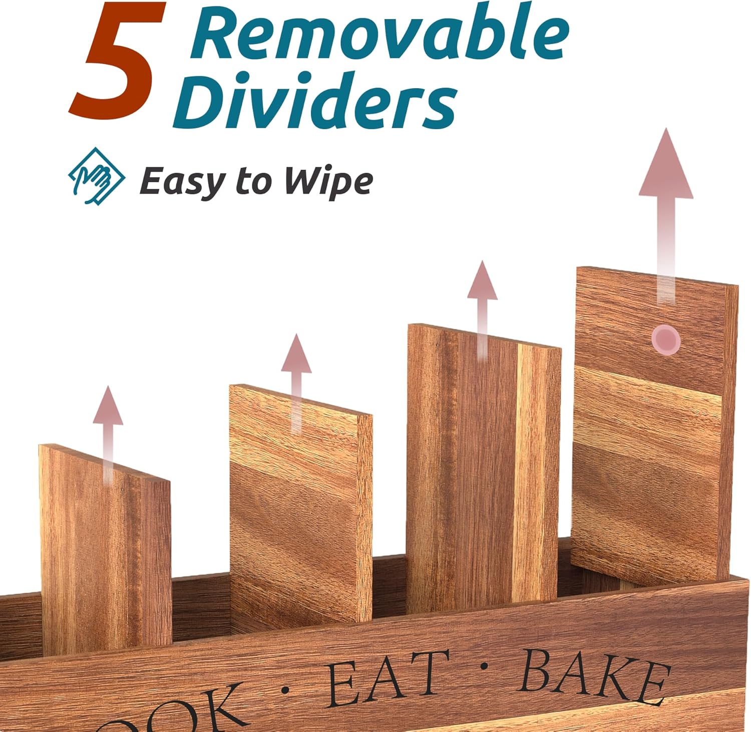 Suli Acacia Wood Utensil Holder for Kitchen Counter,Extra Large Utensils Holder with 4 Compartments,Caddy Organizer for Countertop, Farmhouse Kitchen Decor, Rustic Cooking Utensil