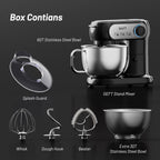 Stand Mixer, 3.5QT+6QT Two Bowls Kitchen Electric Mixer, 600W 6+P speed Tilt-Head Food Mixer with Stainless Steel Bowl, Dishwasher-Safe Dough Hook, Flat Beater, Wire Whisk, Splash Guard, Black