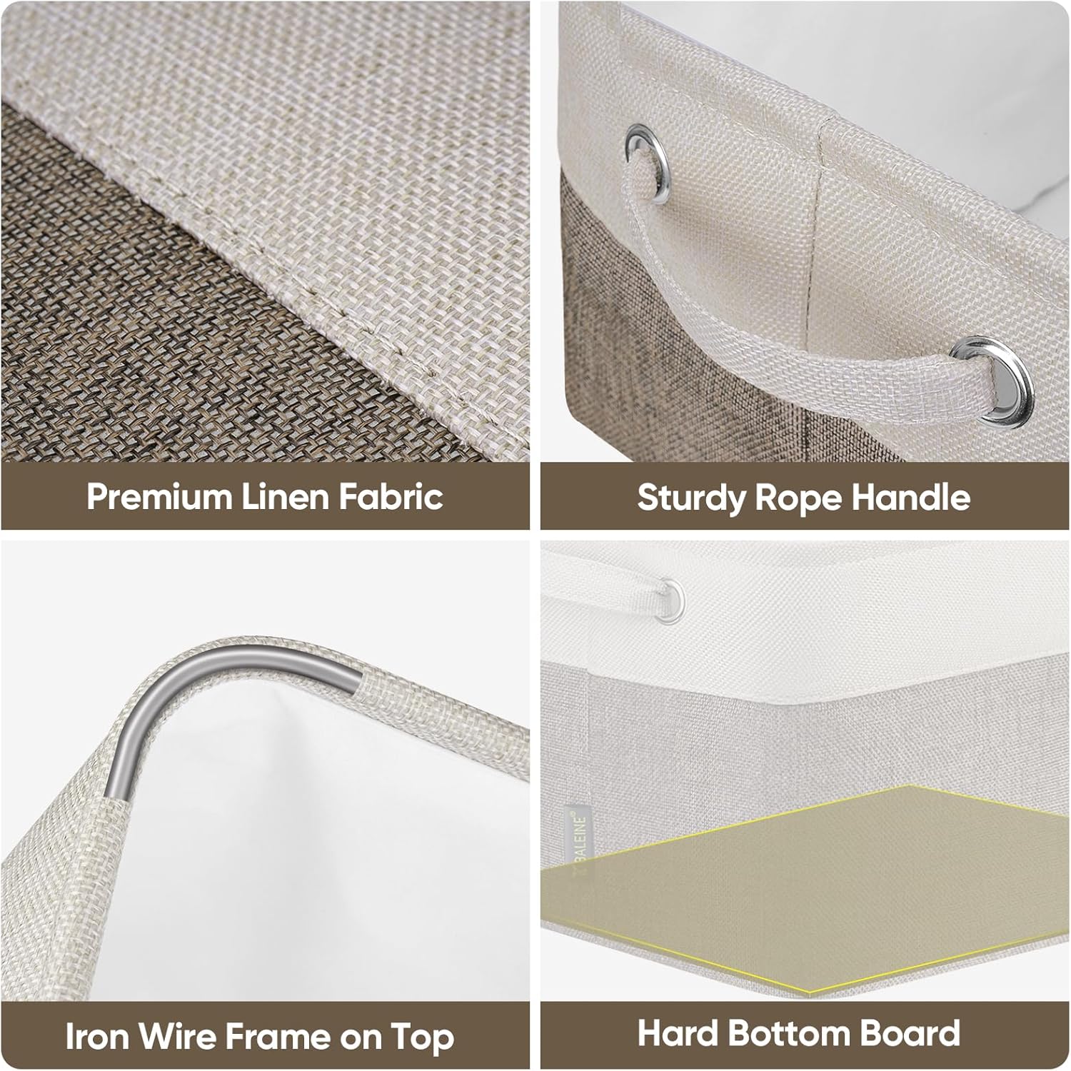 BALEINE 2 Pack Fabric Storage Bins for Shelves, Linen Storage Baskets for Organizing, Decorative Closet Bins for Clothes, Home (Brown, 15"x11"x9.5") ﻿