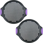 Amazing Abby - Chef Stacy - 2-Pack 13-Inch Non-Stick Pizza Pan with Holes, Perforated Pizza Crisper with Heat-Resistant Silicone Handle Grips, Oven-Safe Bakeware, Carbon Steel Baking Pan for Oven