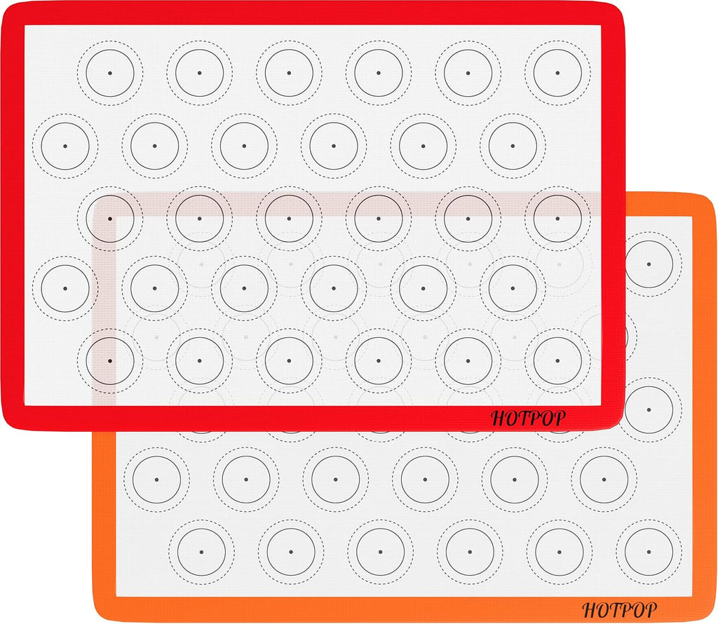HOTPOP 2-Pack Silicone Baking Sheet Set - No-Stick Cookie Sheets for Baking with Outlined Silicone Mats for Macarons, Pastries, Buns, Bread - 16.5"x11.6" Half, 11.5"x8.5" Quarter Sizes - 0.75mm Thick
