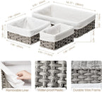 FairyHaus Wicker Baskets for Organizing 3 Pack, Waterproof Small Wicker Storage Basket for Shelves Rectangle, Nesting Lined Grey Plastic Woven Basket