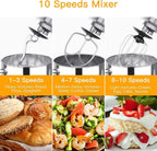 Garvee 7.5QT Stand Food Mixer, 10-Speed Tilt Head 3-IN-1 Kitchen Electric Mixer with Stainless Steel Bowl, Egg Whisk, Dough Hook, Beater, Splash Guard, Compact Dough Mixer for Home Cooks, Silver