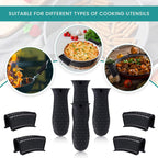 Patelai 8 Pcs Silicone Pot Holders Set Cast Iron Handle Cover Heat Resistant Pot Handle Covers Potholder Non Slip Reusable Pan Sleeve for Frying Pan Kitchen Supplies(Black)