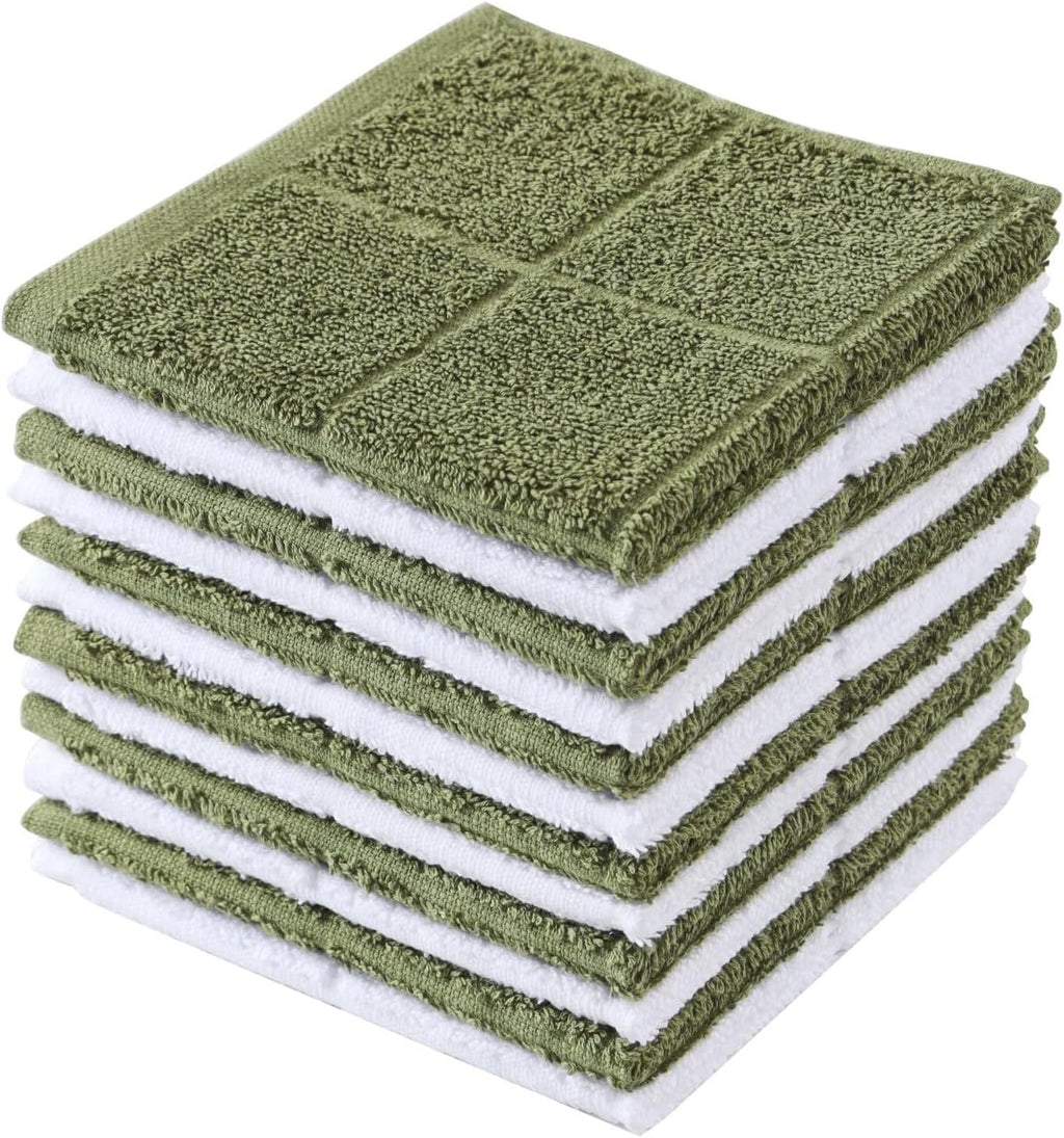 Glynniss Dishcloths Kitchen Highly Absorbent Dish Rags 100% Cotton Dish Cloths for Washing Dishes, Cleaning (Green White, 11x11)